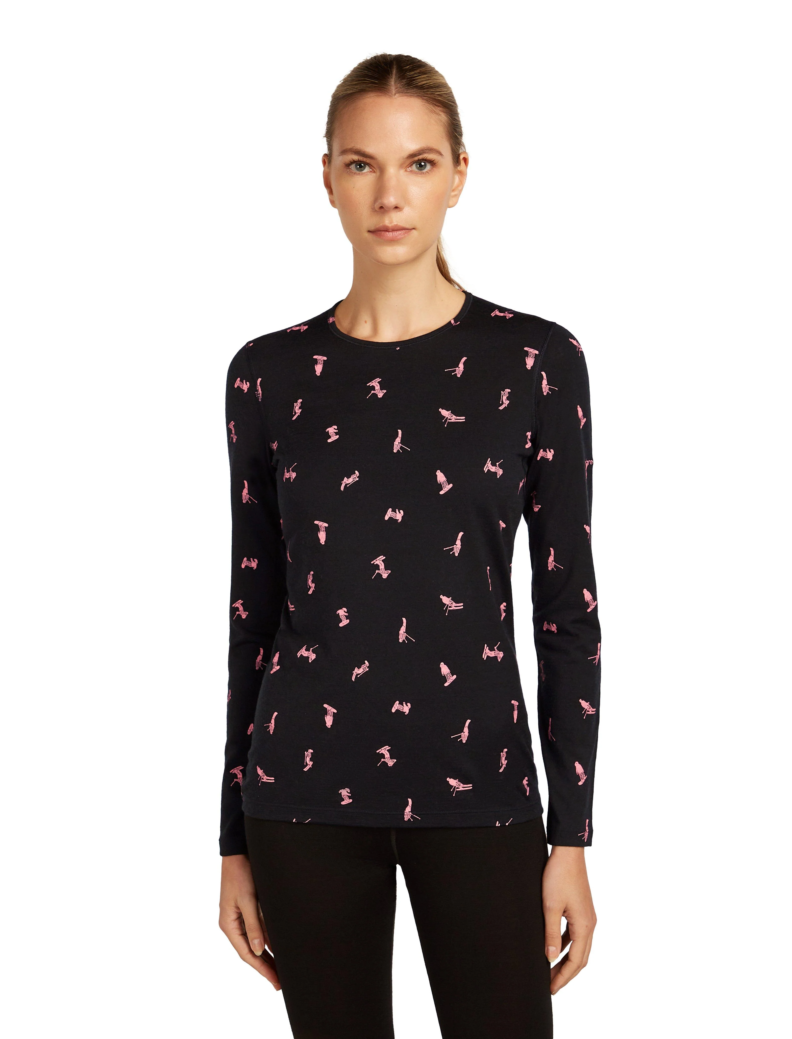 Women's 200 Oasis Long Sleeve Crewe Snow Day - Black - Image 6